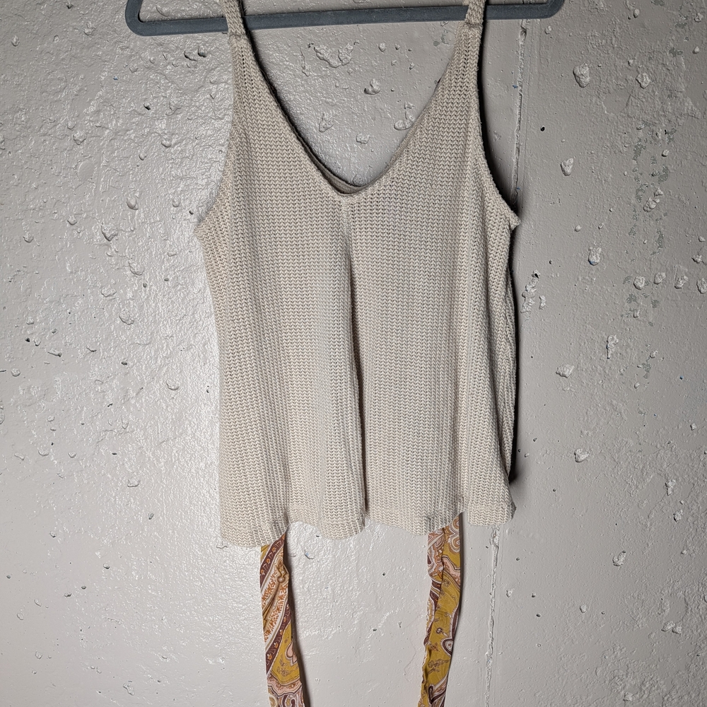 Alya Flowy Knit Tank Top Boho Festival Tie Back Paisley Scarf Detail - Picture 2 of 6